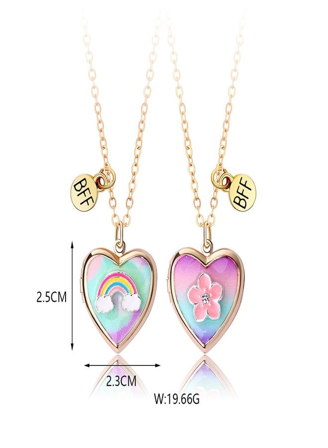 Cykdohy Rainbow Flower BFF Friendship Necklace Cute Heart Pendant Locket Picture Necklaces Set Of 2 Photo Secret Inside Storage Matching Birthday Graduation Jewelry Gifts for Sister Besties Daughter Best Friend Forever Women - Image 5